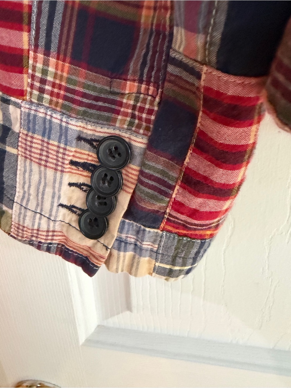 Vintage J. Crew Patchwork Plaid Blazer in Red, Navy & Green - Picture 7 of 13